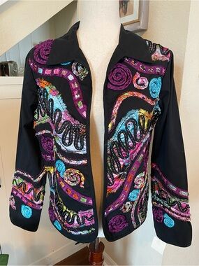VTG BLEU BAYOU | Black Embroidered Mixed Media Blazer | S